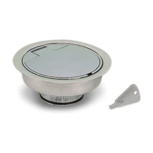 Toma FLOOR Ø 40 de aluminio satinado para instalación en el suelo, con microinterruptor